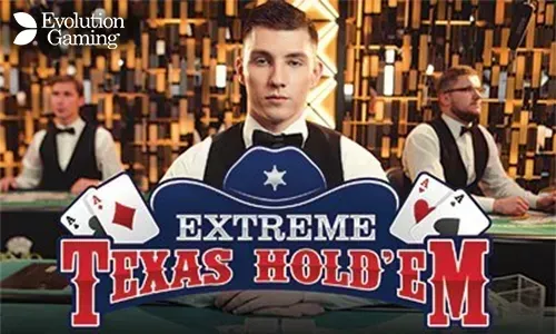 Texas Hold'em poker table with cards and chips.